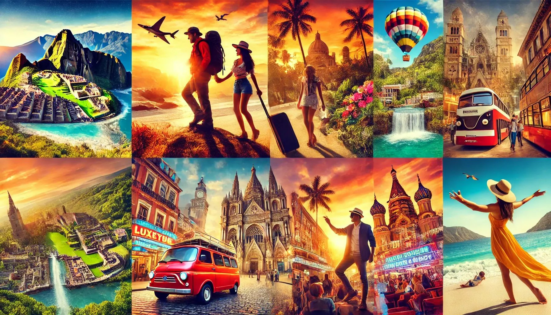 DALL·E 2025-03-17 22.41.49 - A vibrant collage of different travel experiences_ an adventurous mountain climber, a couple enjoying a romantic beach sunset, a group on a cultural t DALL·E 2025-03-17 22.41.49 - A vibrant collage of different travel experiences_ an adventurous mountain climber, a couple enjoying a romantic beach sunset, a group on a cultural t