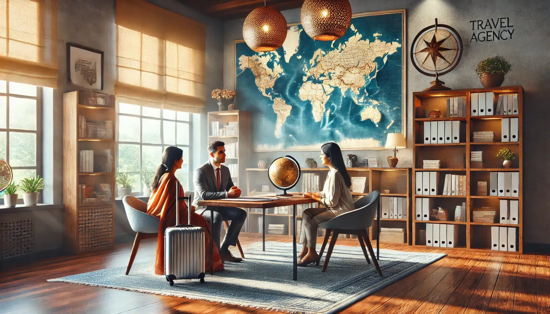 DALL·E 2025-03-18 00.38.31 - A premium travel agency consultation setting with Indian travelers sitting across from a travel expert. The office is elegant and professional, featur DALL·E 2025-03-18 00.38.31 - A premium travel agency consultation setting with Indian travelers sitting across from a travel expert. The office is elegant and professional, featur